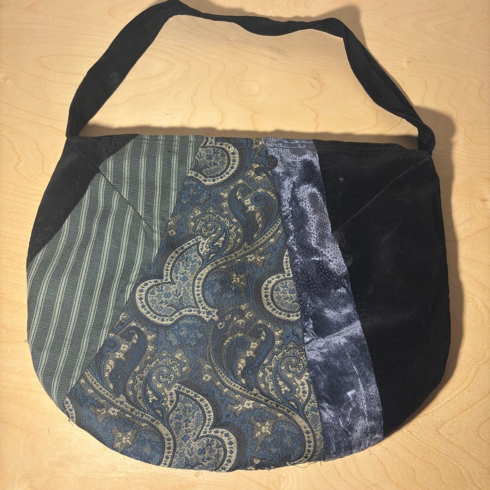 Vtg Y2K Koos of Course! Big Shoulder Tote Bag Blu Patchwork MixedMedia Boho Hobo
